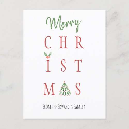 Modern Typography Merry Christmas  Family Name  Postcard