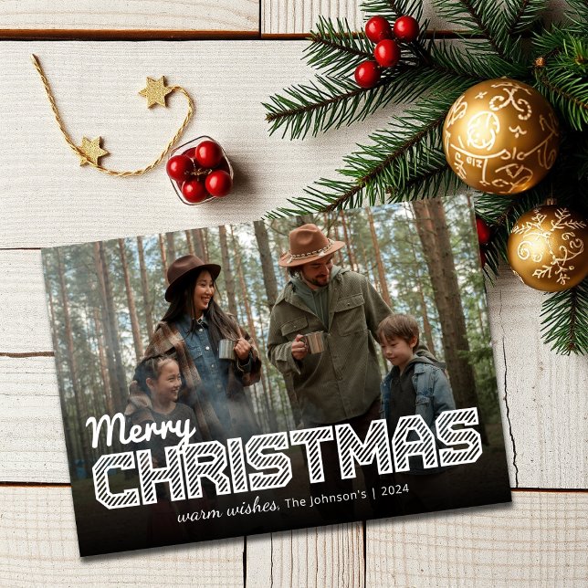 Modern Typography Merry Christmas Family Photo Holiday Card (Creator Uploaded)