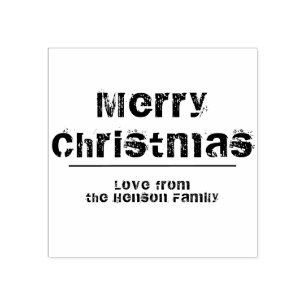 Modern Typography Merry Christmas Holiday Rubber Stamp