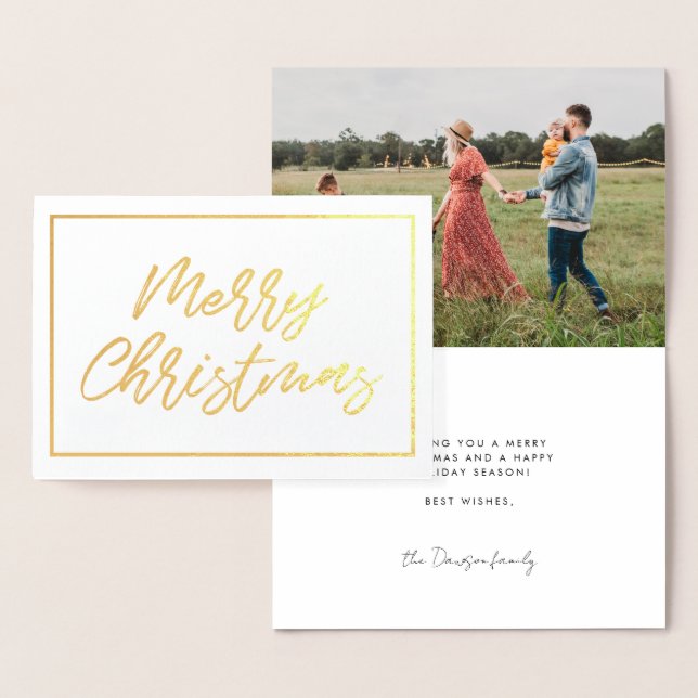 Modern typography Merry Christmas photo gold Foil Card (Display)