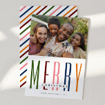 Modern Typography 'MERRY' Christmas Photo  Holiday Card<br><div class="desc">Keeping it simple this holiday season with this modern typography 'MERRY' Holiday Card. Design features a photograph of your choice,  the text MERRY in multi colors with the word christmas running through it! Customize by changing name and date.</div>