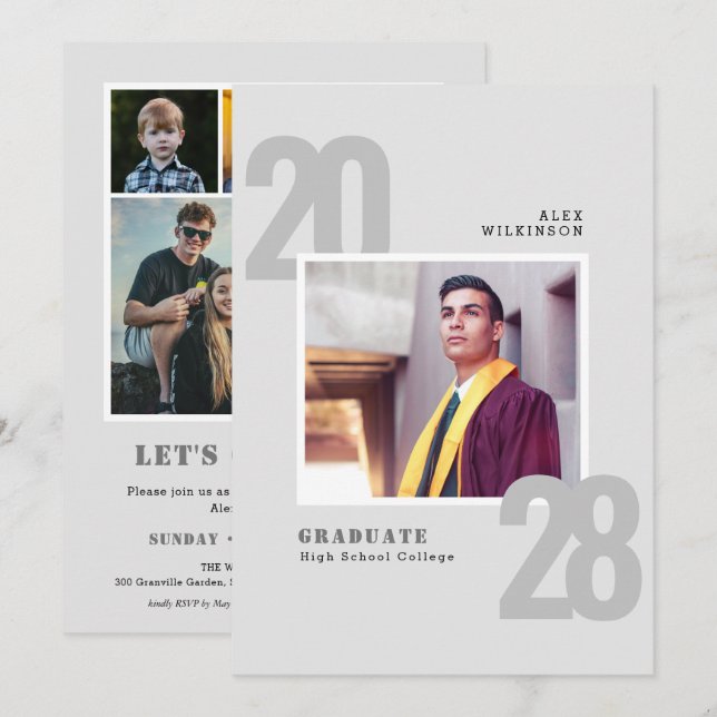 Modern Typography Minimalist 5 Photo Graduation Invitation (Front/Back)