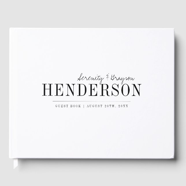 Modern typography minimalist black and white guest book (Front)