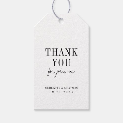 Modern typography minimalist black white thank you gift tags