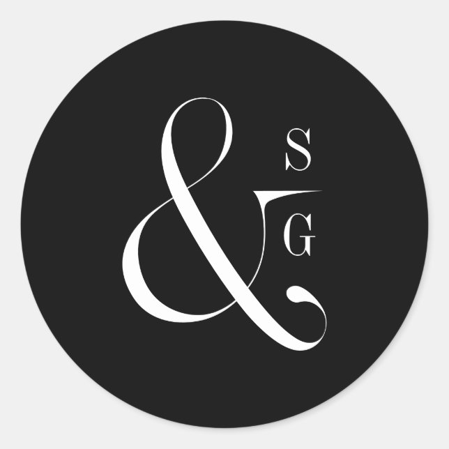 Modern typography minimalist couple's monogram classic round sticker (Front)