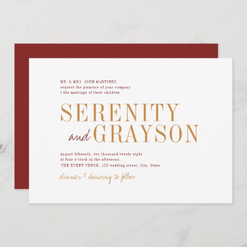 Modern typography minimalist fall wedding invitation