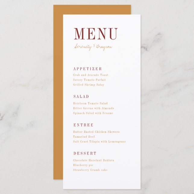 Modern typography minimalist fall wedding menu (Front/Back)