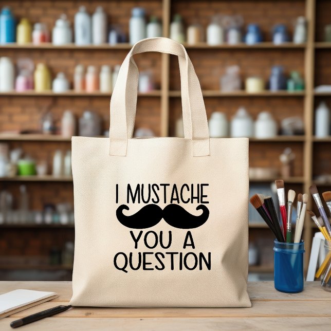 Modern Typography Minimalist Large Tote Bag (Funny Mustache You A Question Large Tote Bag)