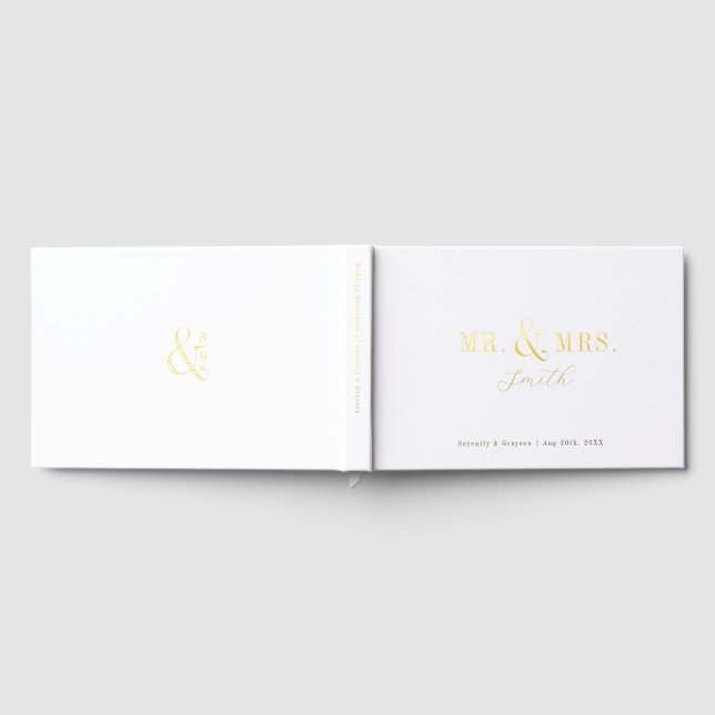 Modern typography minimalist Mr and Mrs Wedding Foil Guest Book (Full)