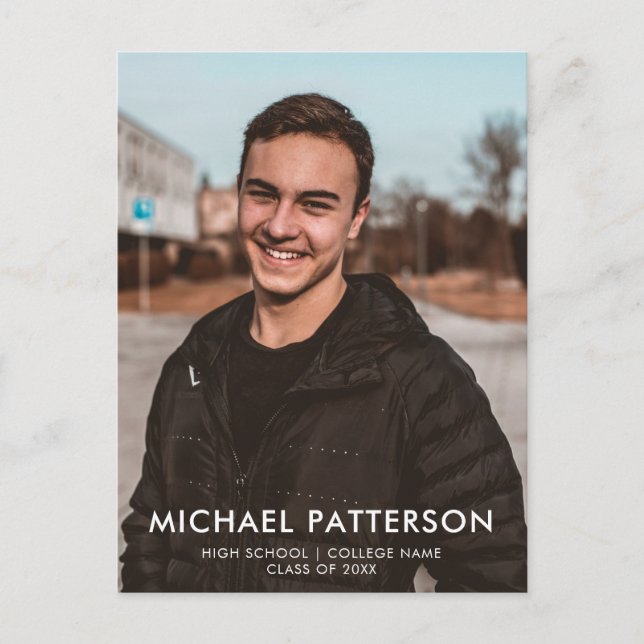 Modern Typography Minimalist Photo Graduation Announcement Postcard (Front)