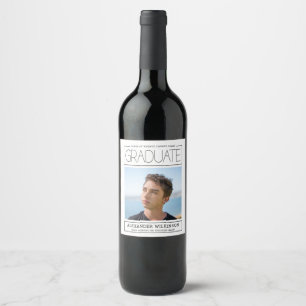 Modern Typography Minimalist Photo Graduation Wine Label