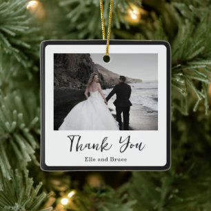 Modern Typography Minimalist Photo Wedding Ceramic Ornament