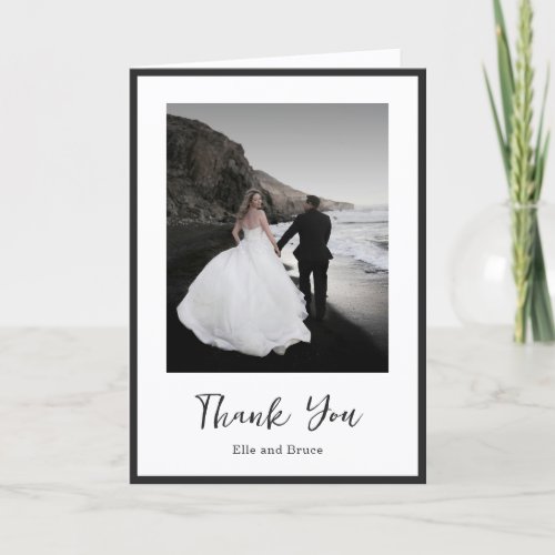 Modern Typography Minimalist Photo Wedding Thank You Card