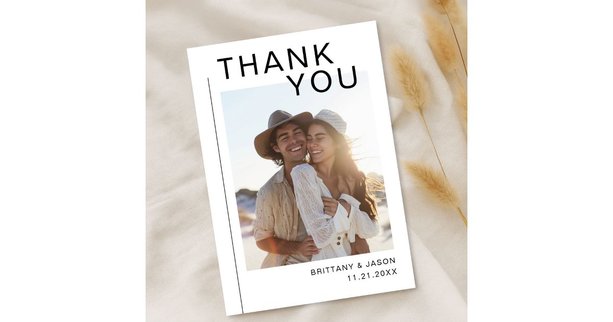 Modern Typography Minimalist Photo Wedding Thank You Card | Zazzle