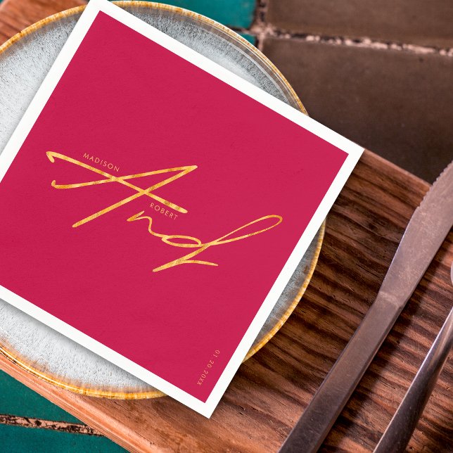 Modern Typography Minimalist Pink Gold Wedding Napkins (Creator Uploaded)