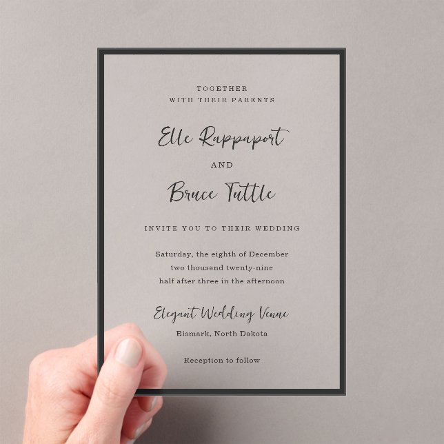 Modern Typography Minimalist Wedding Acrylic Invitations (Insitu (Handheld))