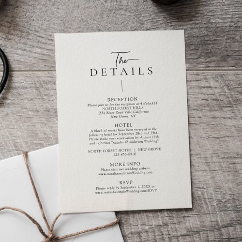 Modern Typography Minimalist Wedding Details Enclosure Card