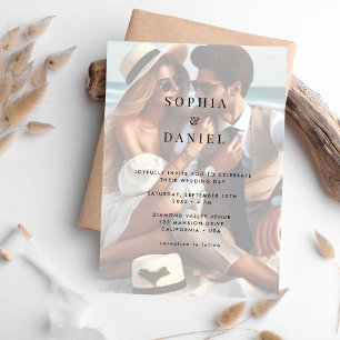 Modern Typography Minimalist Wedding Faded Photo Invitation