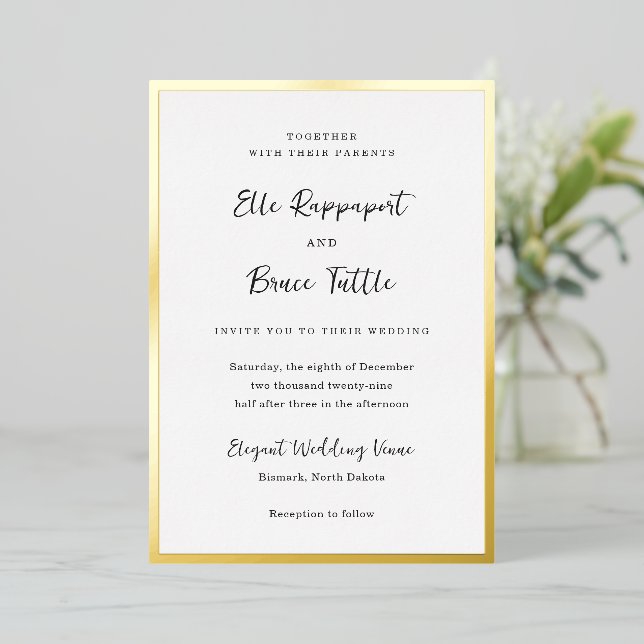 Modern Typography Minimalist Wedding Foil Invitation (Standing Front)