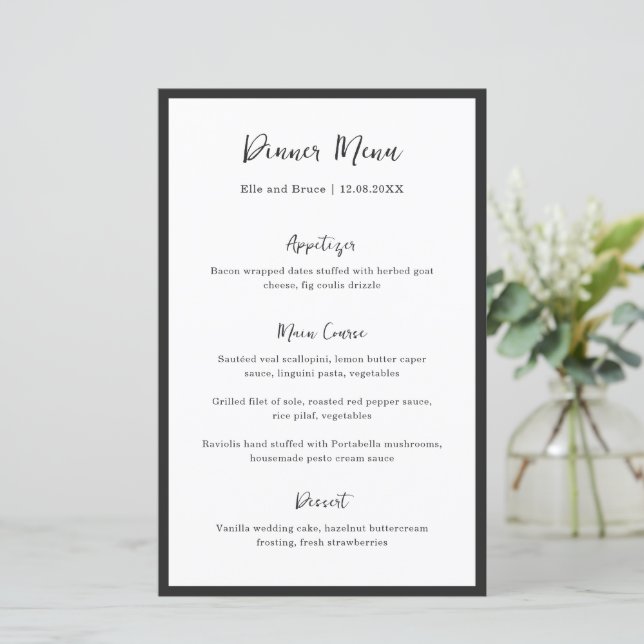 Modern Typography Minimalist Wedding Menu (Standing Front)