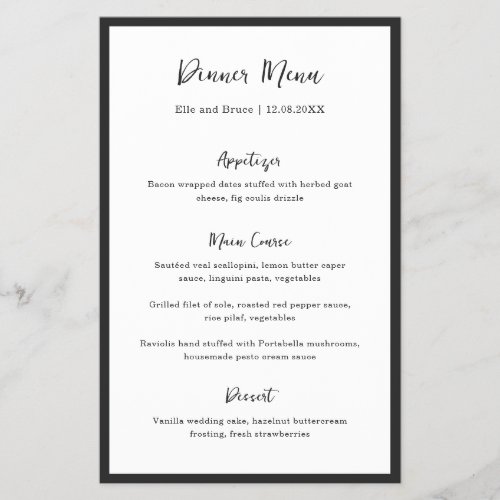 Modern Typography Minimalist Wedding Menu Flyer