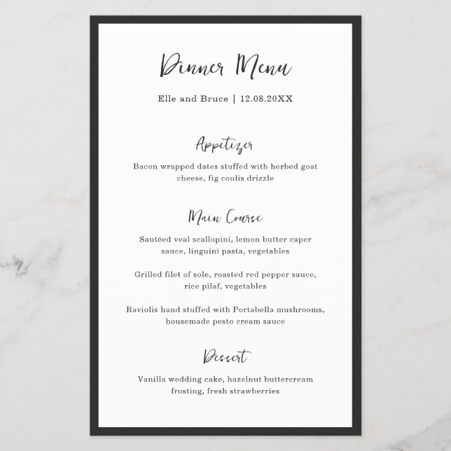 Modern Typography Minimalist Wedding Menu Flyer (Front)