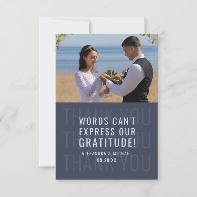 Modern Typography Minimalist Wedding Photo Thank You Card (Front)