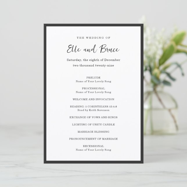 Modern Typography Minimalist Wedding Program (Standing Front)