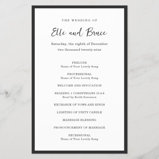 Modern Typography Minimalist Wedding Program Flyer (Front)