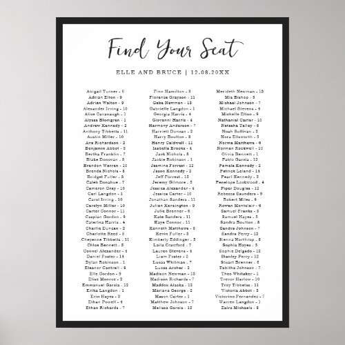 Modern Typography Minimalist Wedding Seating Chart