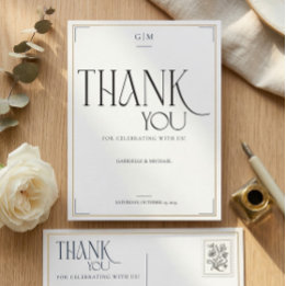 Modern Typography Minimalistic Wedding Thank You Postcard