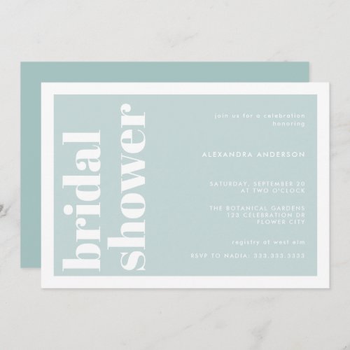 Modern Typography Mint Turquoise Bridal Shower Invitation