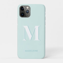 Modern Typography Mint Turquoise Monogram Initial iPhone 11 Pro Case