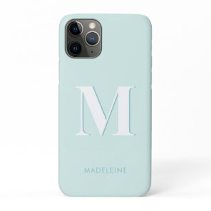 Modern Typography Mint Turquoise Monogram Initial iPhone 11 Pro Case