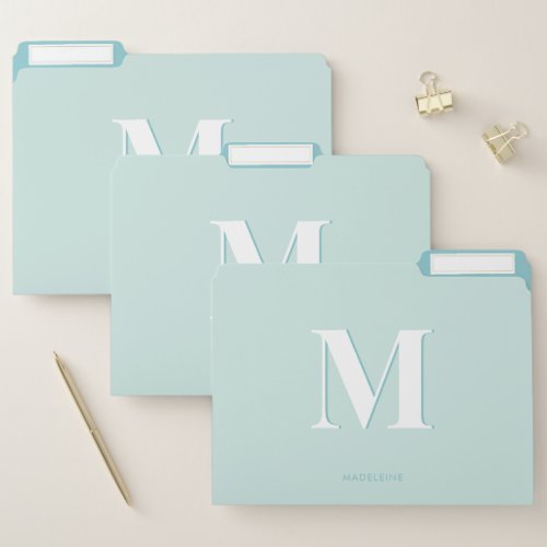 Modern Typography Mint Turquoise Monogram Initial File Folder