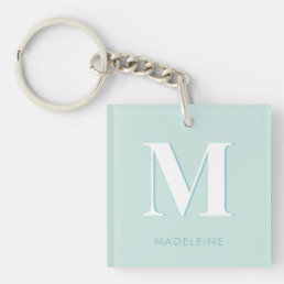 Modern Typography Mint Turquoise Monogram Initial Keychain
