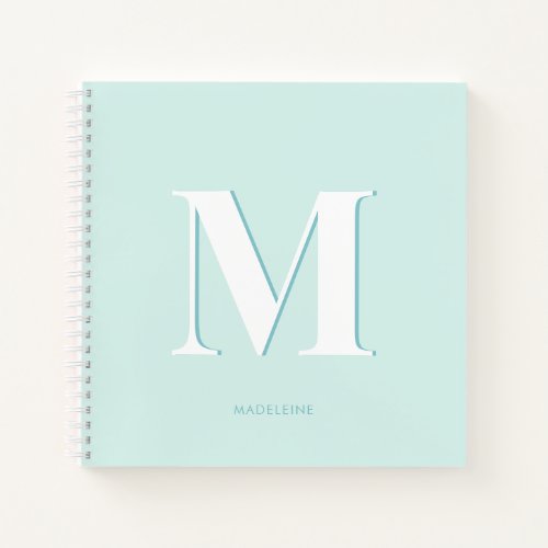 Modern Typography Mint Turquoise Monogram Initial  Notebook