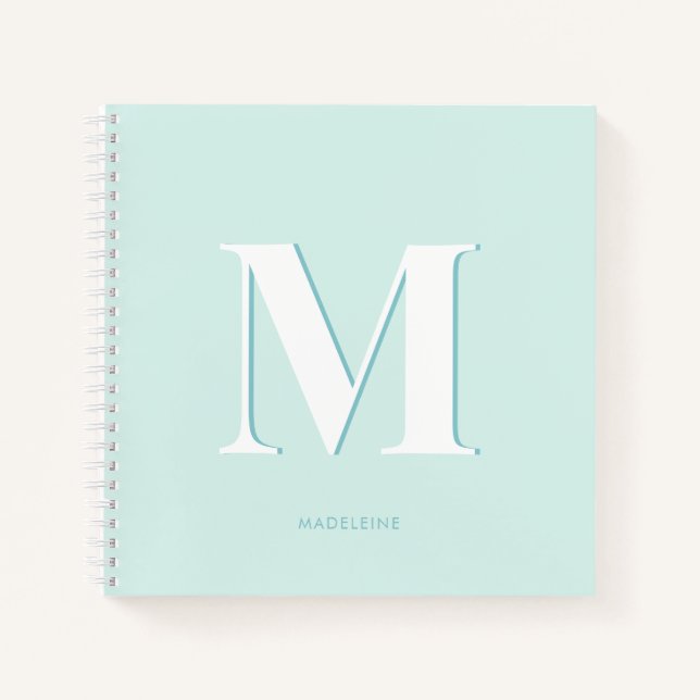Modern Typography Mint Turquoise Monogram Initial  Notebook (Front)
