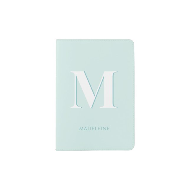 Modern Typography Mint Turquoise Monogram Initial Passport Holder (Front)