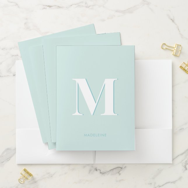 Modern Typography Mint Turquoise Monogram Initial Pocket Folder (In Situ)