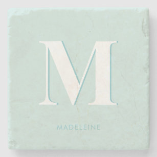 Modern Typography Mint Turquoise Monogram Initial Stone Coaster