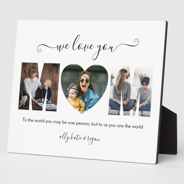 Modern Typography MOM 3 Photo Collage Gift For Mom Plaque (Side)