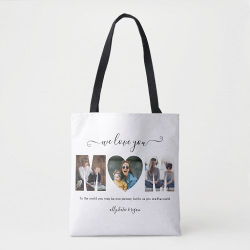 Modern Typography MOM 3 Photo Collage Gift For Mom Tote Bag