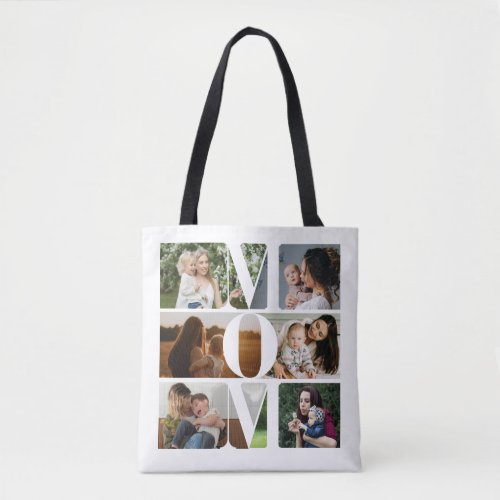 Modern Typography MOM Photo Collage Gift For Mom T Tote Bag