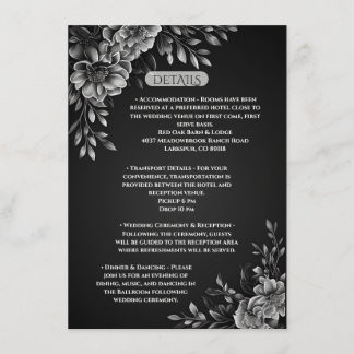 Modern Typography Monochrome Black White Florals  Enclosure Card