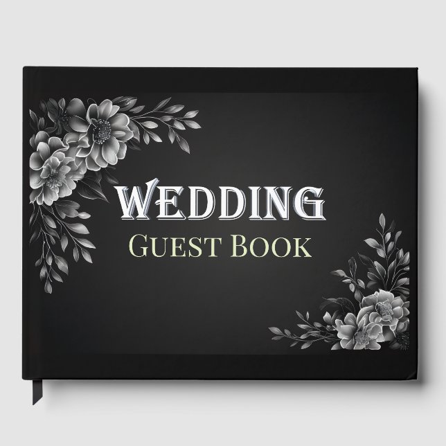 Modern Typography Monochrome Black White Wedding  Guest Book (Front)