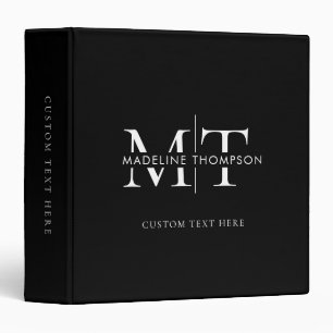 Modern Typography Monogram Black 3 Ring Binder