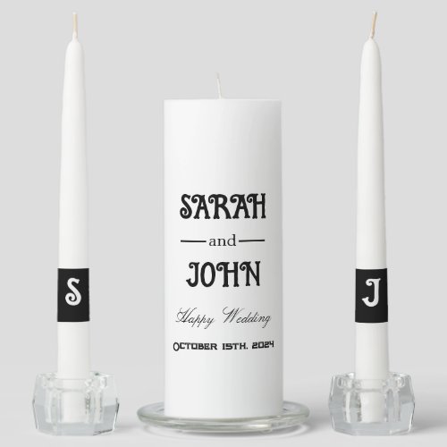 Modern typography monogram Black and white wedding Unity Candle Set