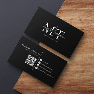 Modern Typography Monogram Black QR code Business Card