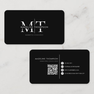 Modern Typography Monogram Black QR Code Business Card